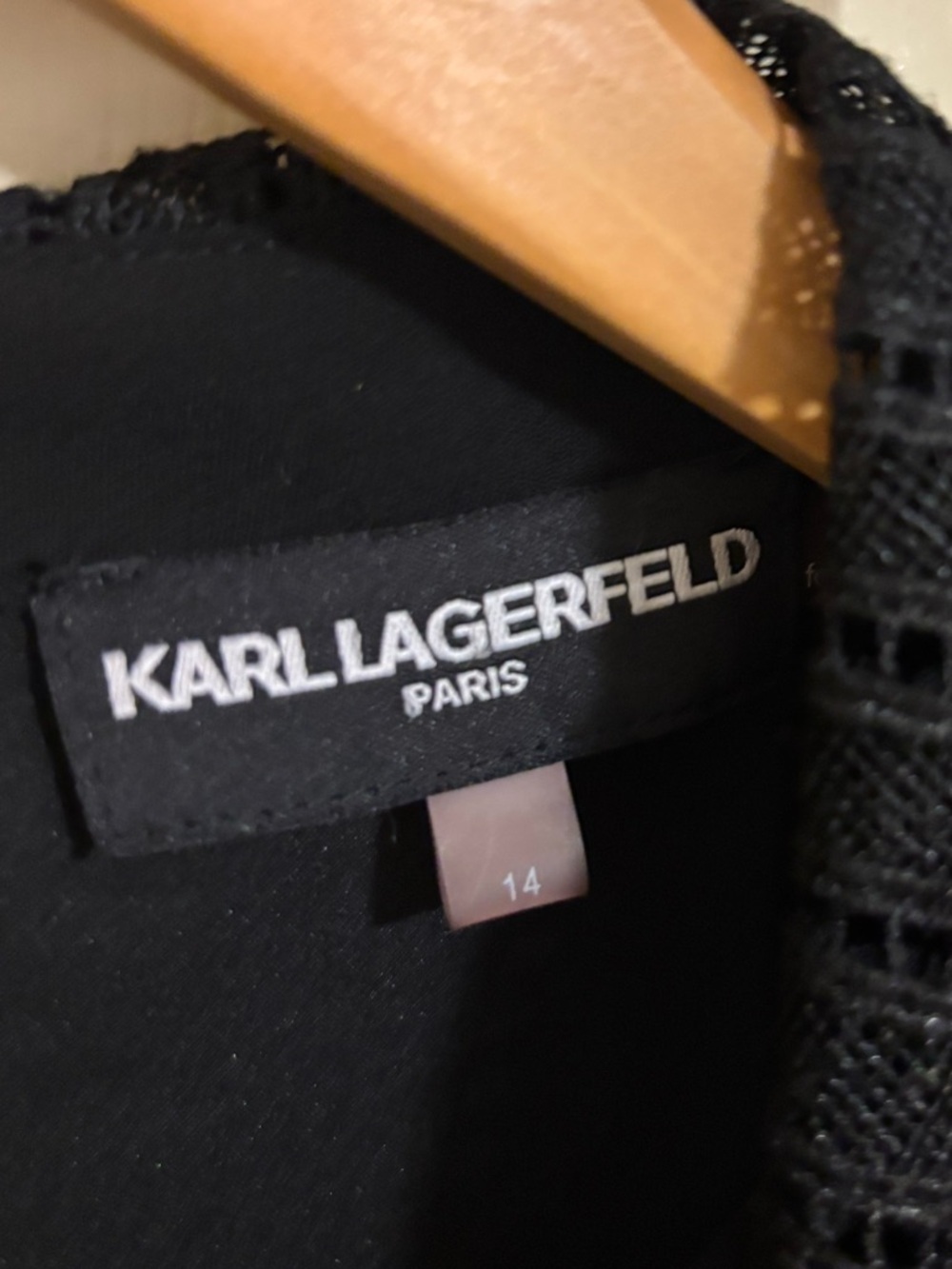 Karl Lagerfeld Paris Lace‑Trim Black Dress – Size 14 - Picture 3 of 7